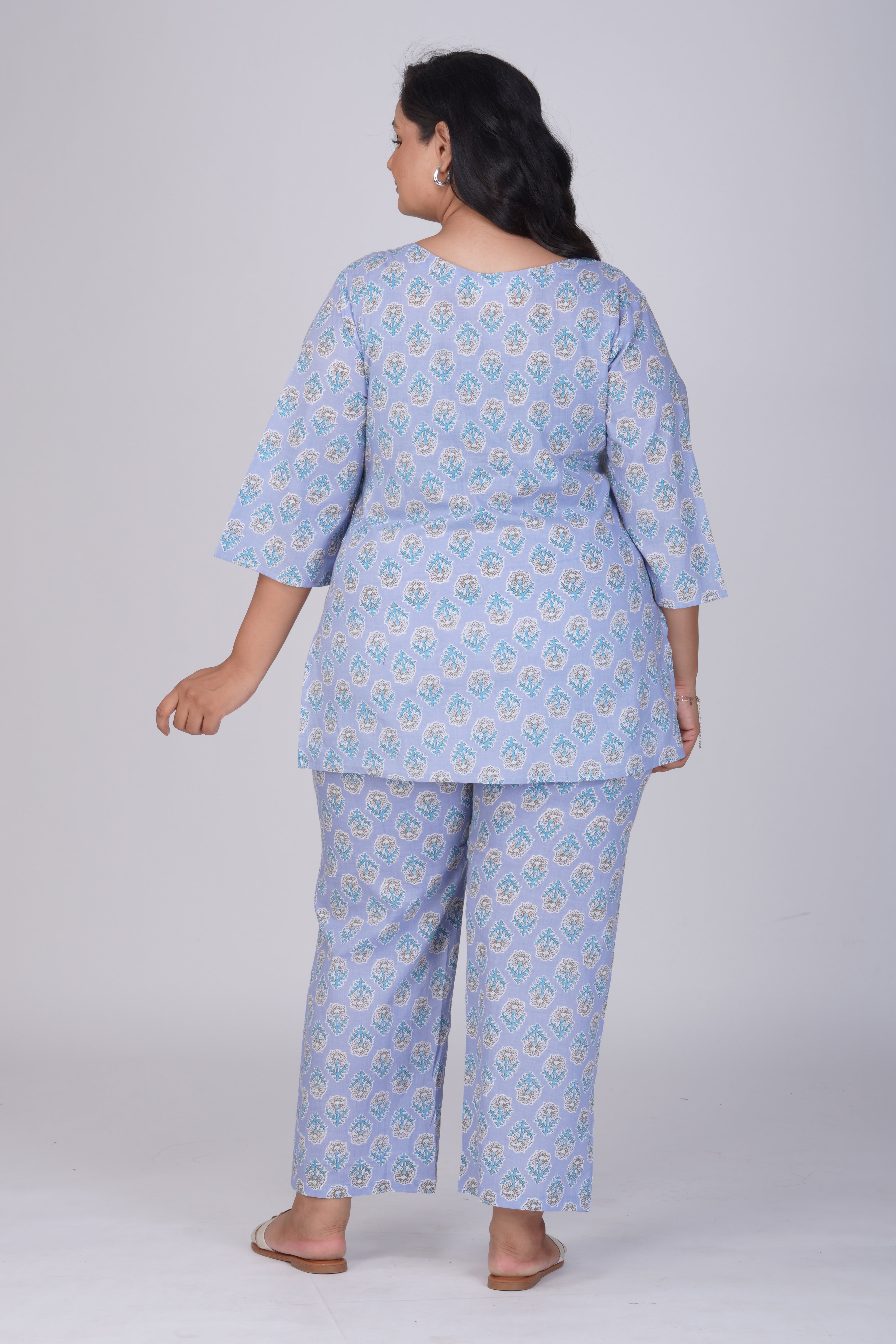 Echo Blue Plus Size Cotton Printed Pyjama Set
