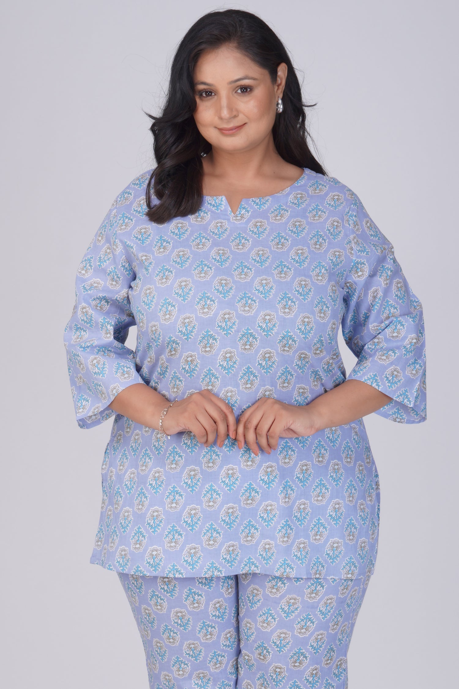 Echo Blue Plus Size Cotton Printed Pyjama Set