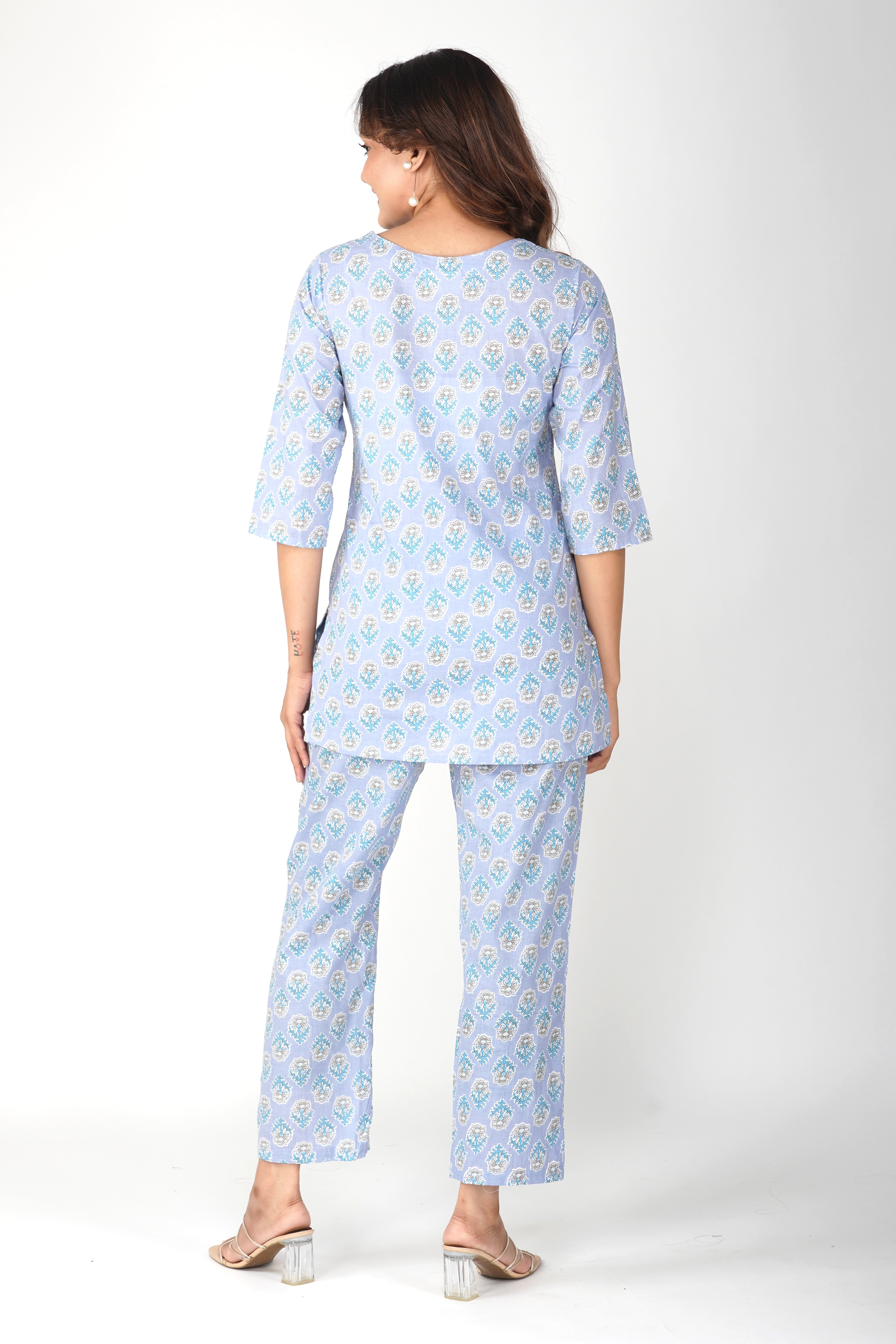 Echo Blue Cotton Printed Pyjama Set