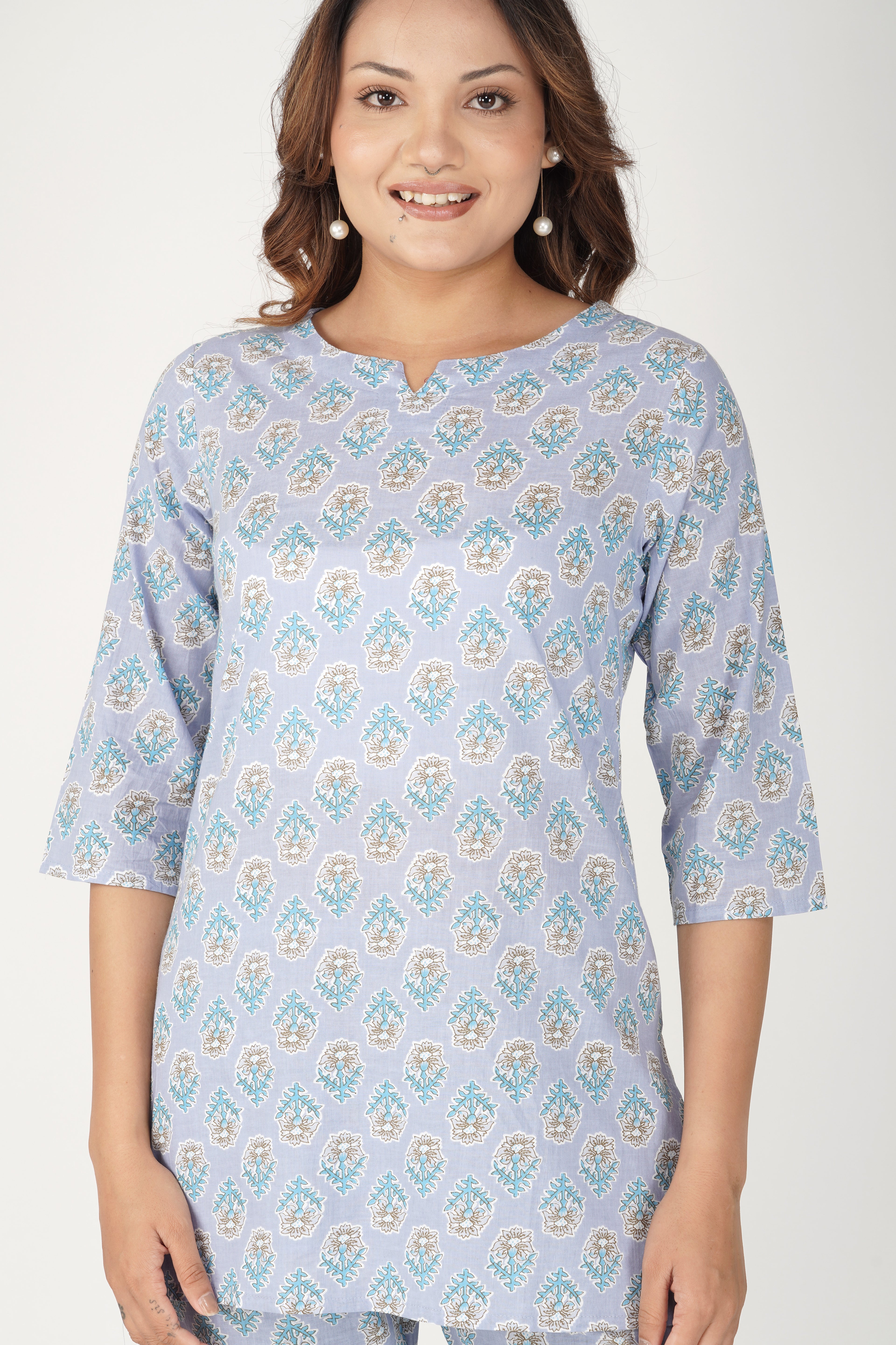 Echo Blue Cotton Printed Pyjama Set