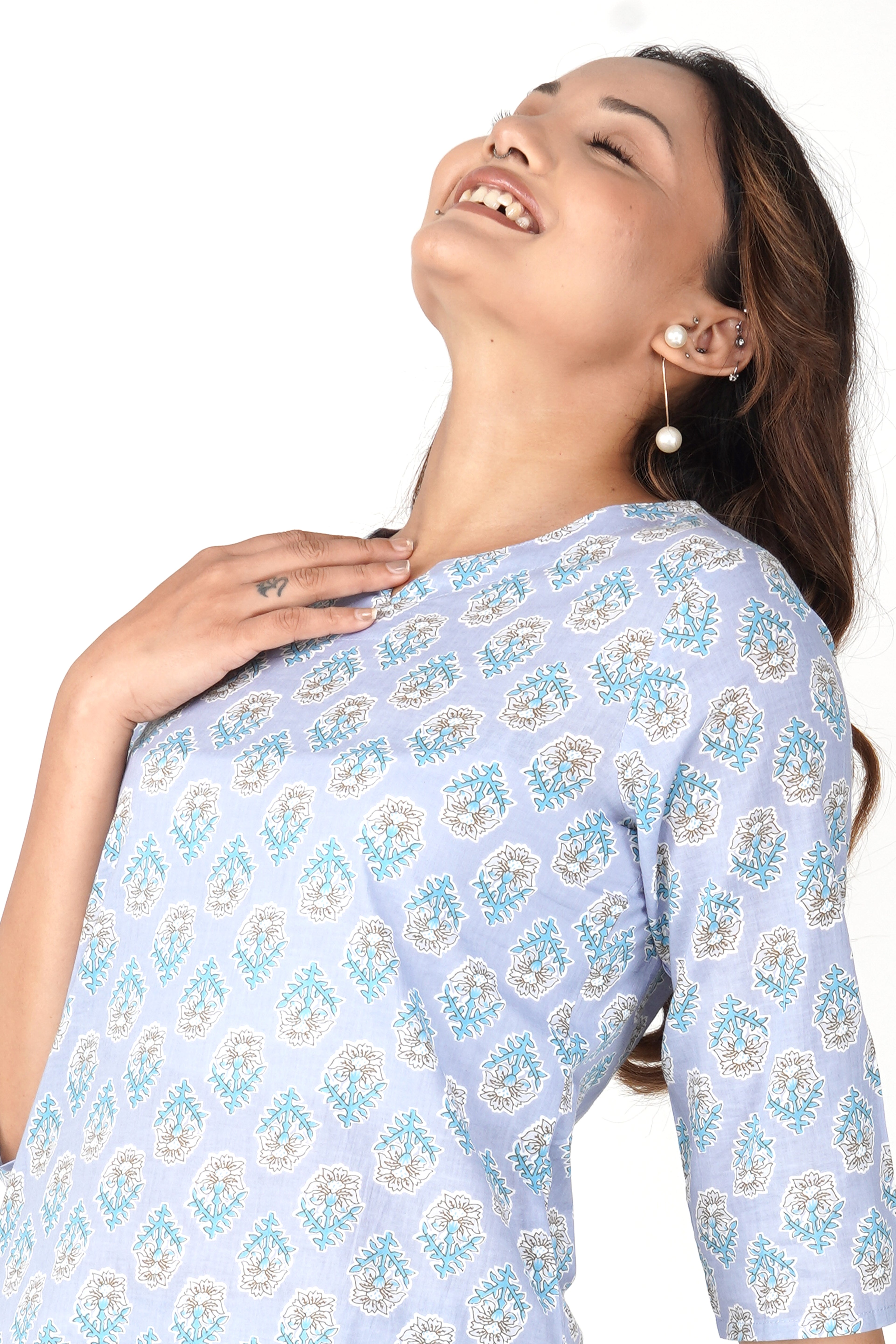 Echo Blue Cotton Printed Pyjama Set