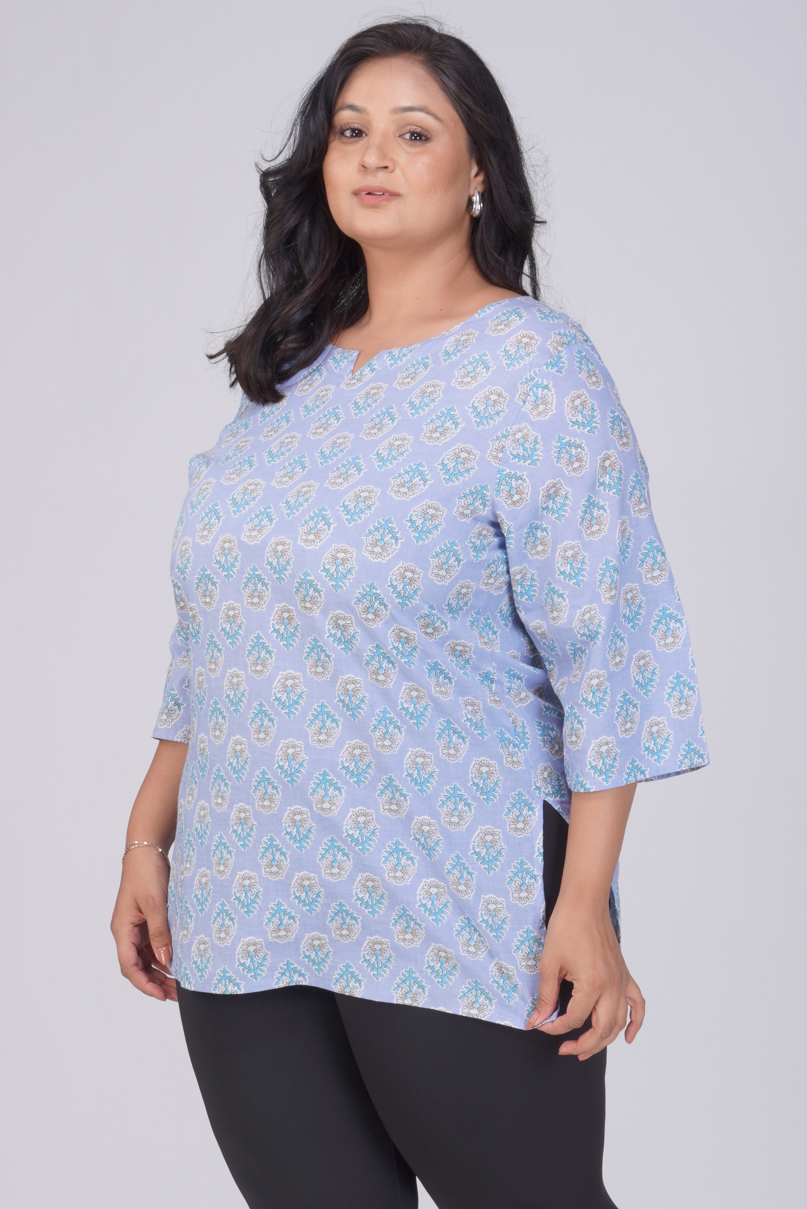 Echo Blue Plus Size Cotton Printed Kurti