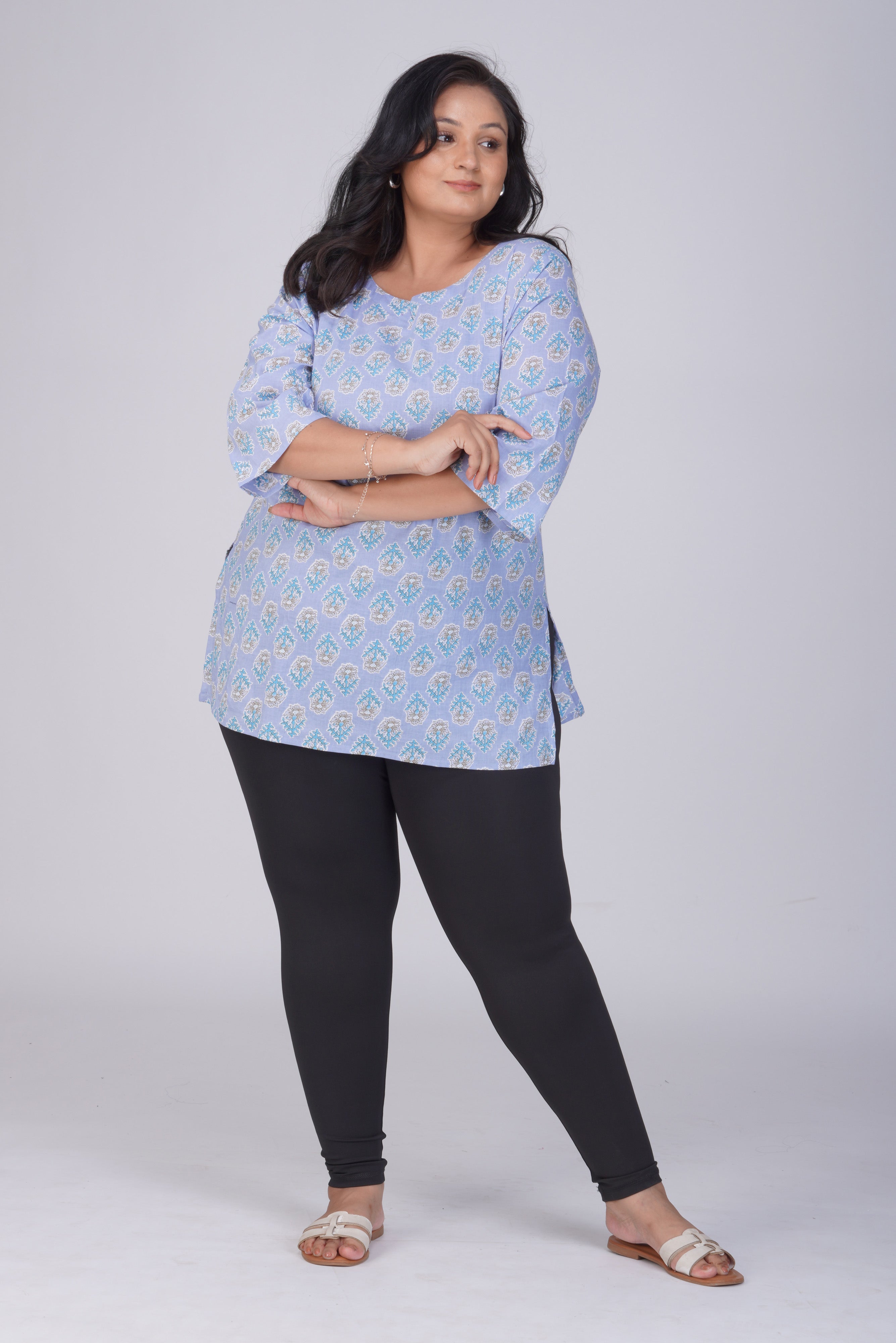 Echo Blue Plus Size Cotton Printed Kurti