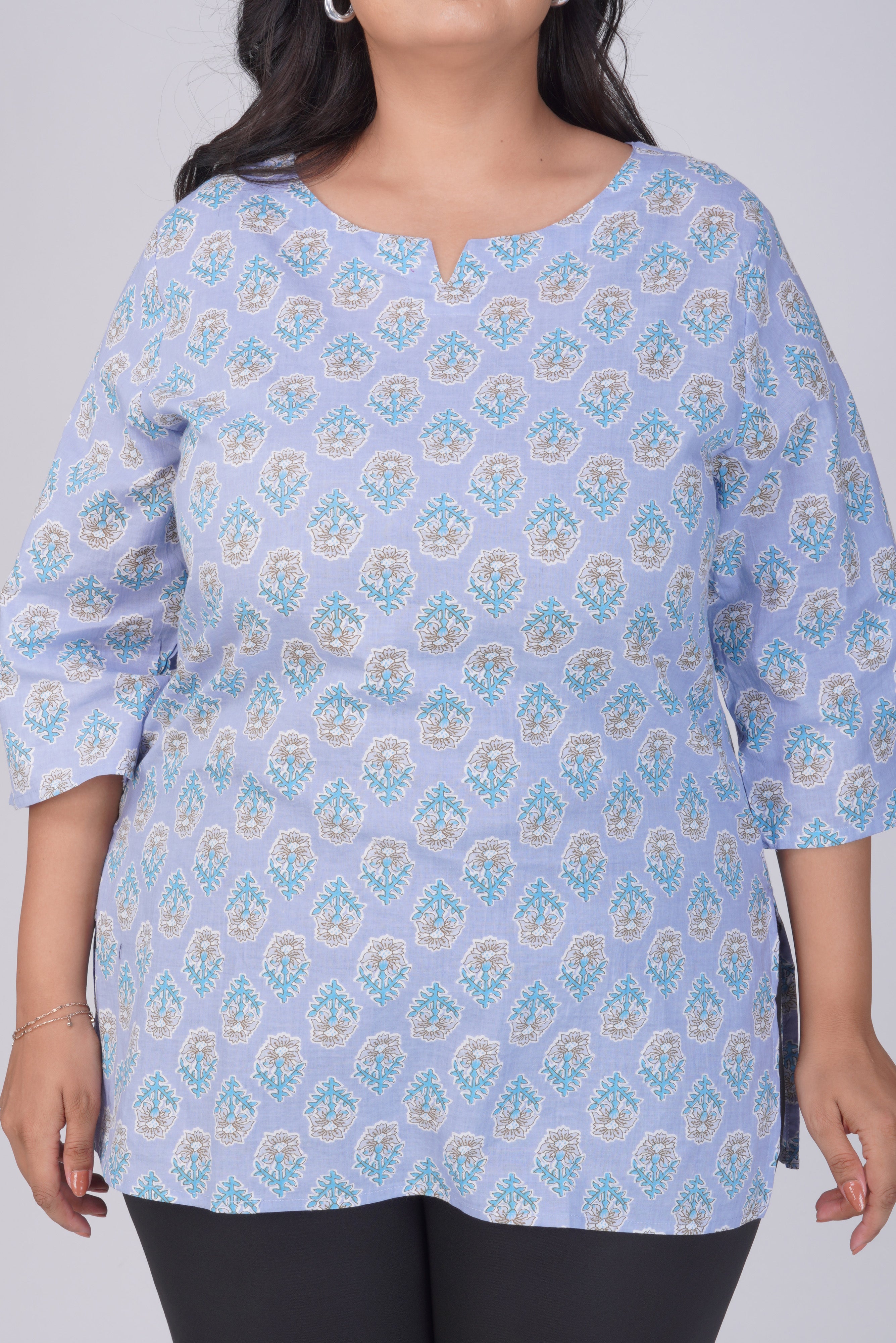 Echo Blue Plus Size Cotton Printed Kurti