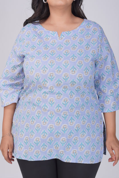Echo Blue Plus Size Cotton Printed Kurti