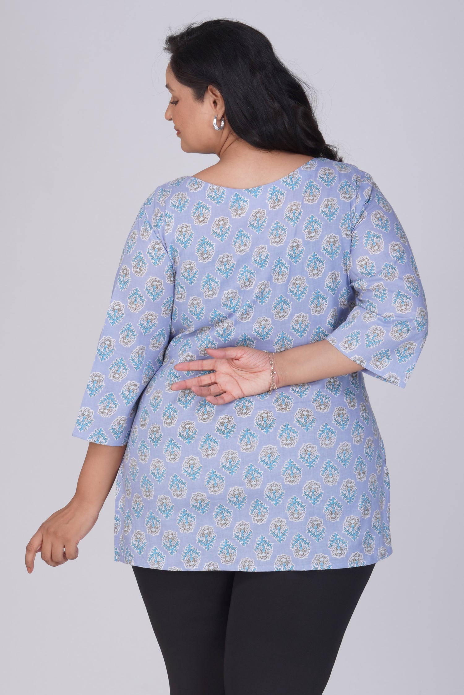Echo Blue Plus Size Cotton Printed Kurti
