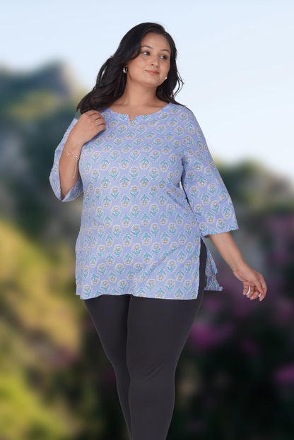 Echo Blue Plus Size Cotton Printed Kurti