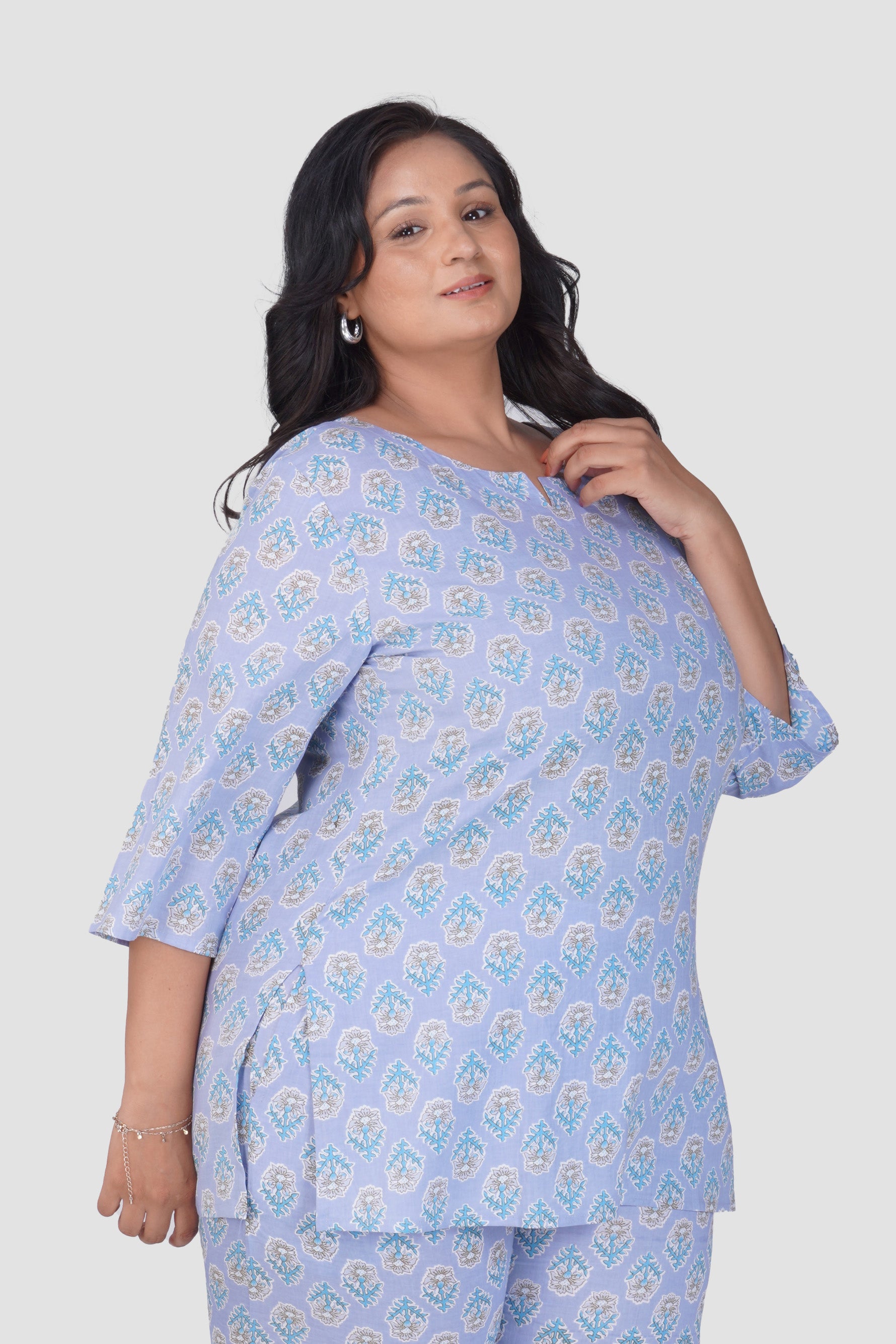 Echo Blue Plus Size Cotton Printed Pyjama Set