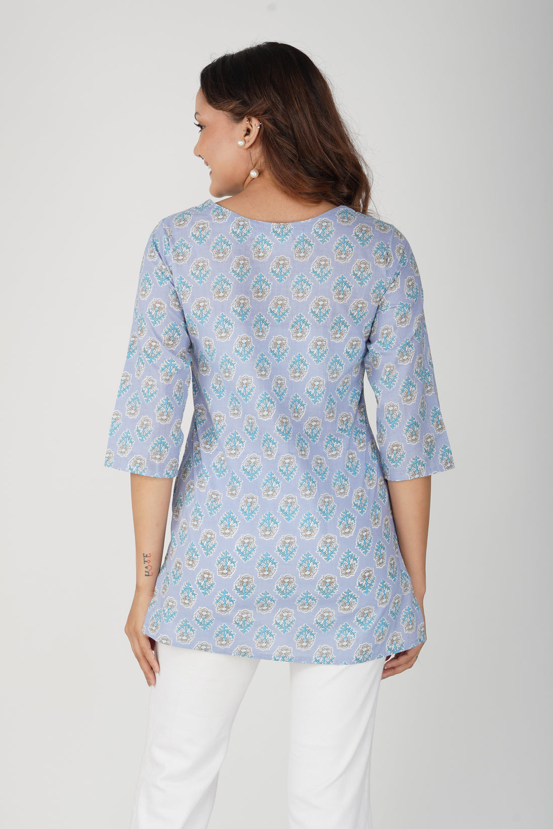 Echo Blue Cotton Printed Kurti