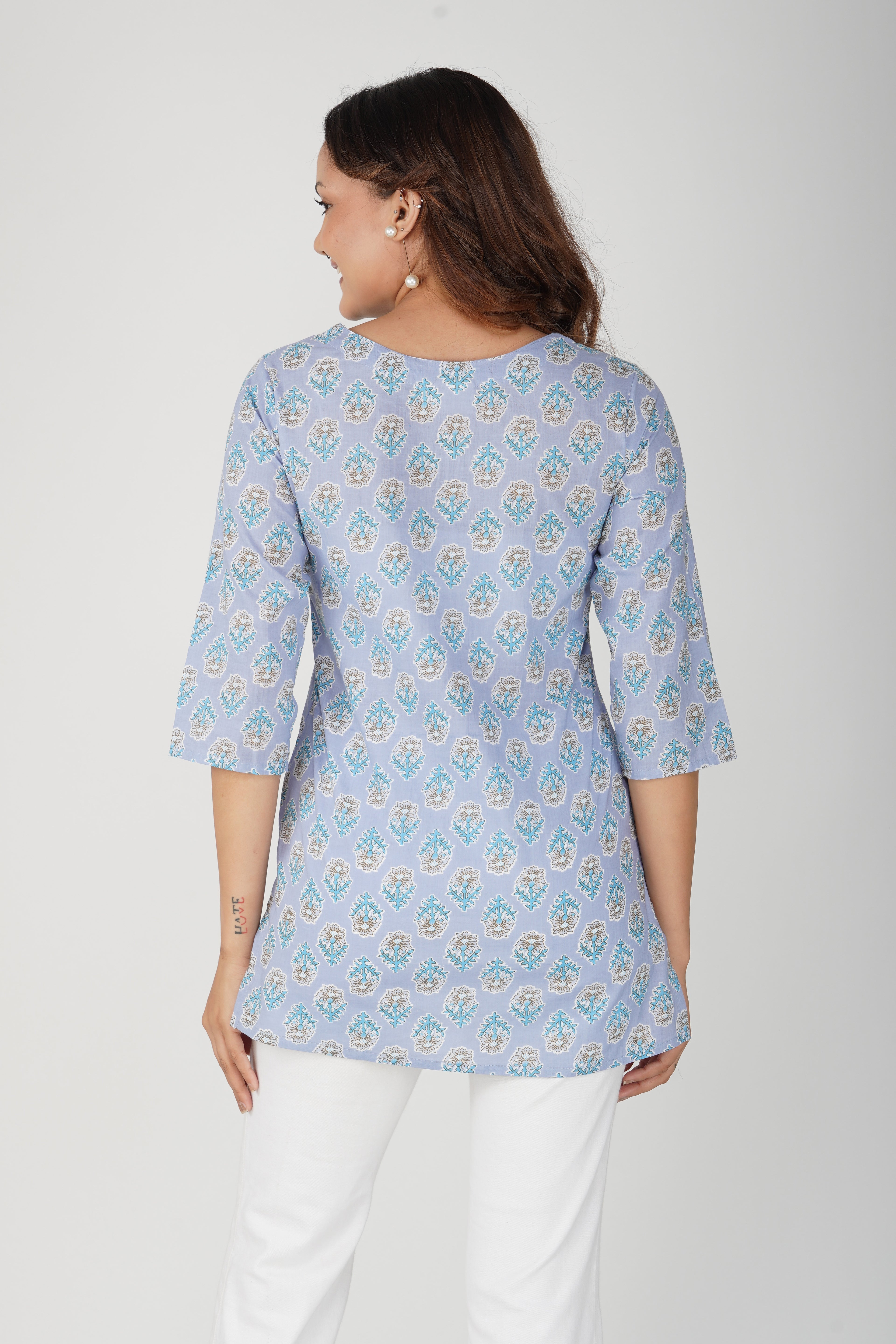 Echo Blue Cotton Printed Kurti