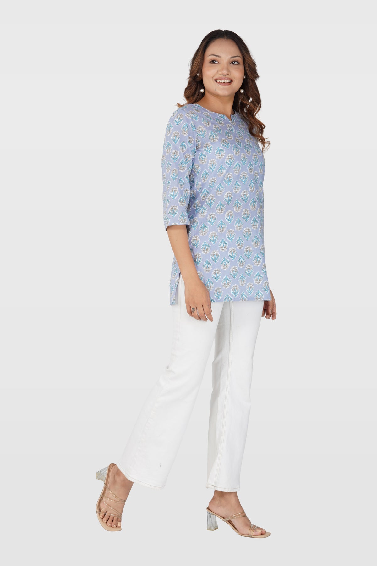 Echo Blue Cotton Printed Kurti