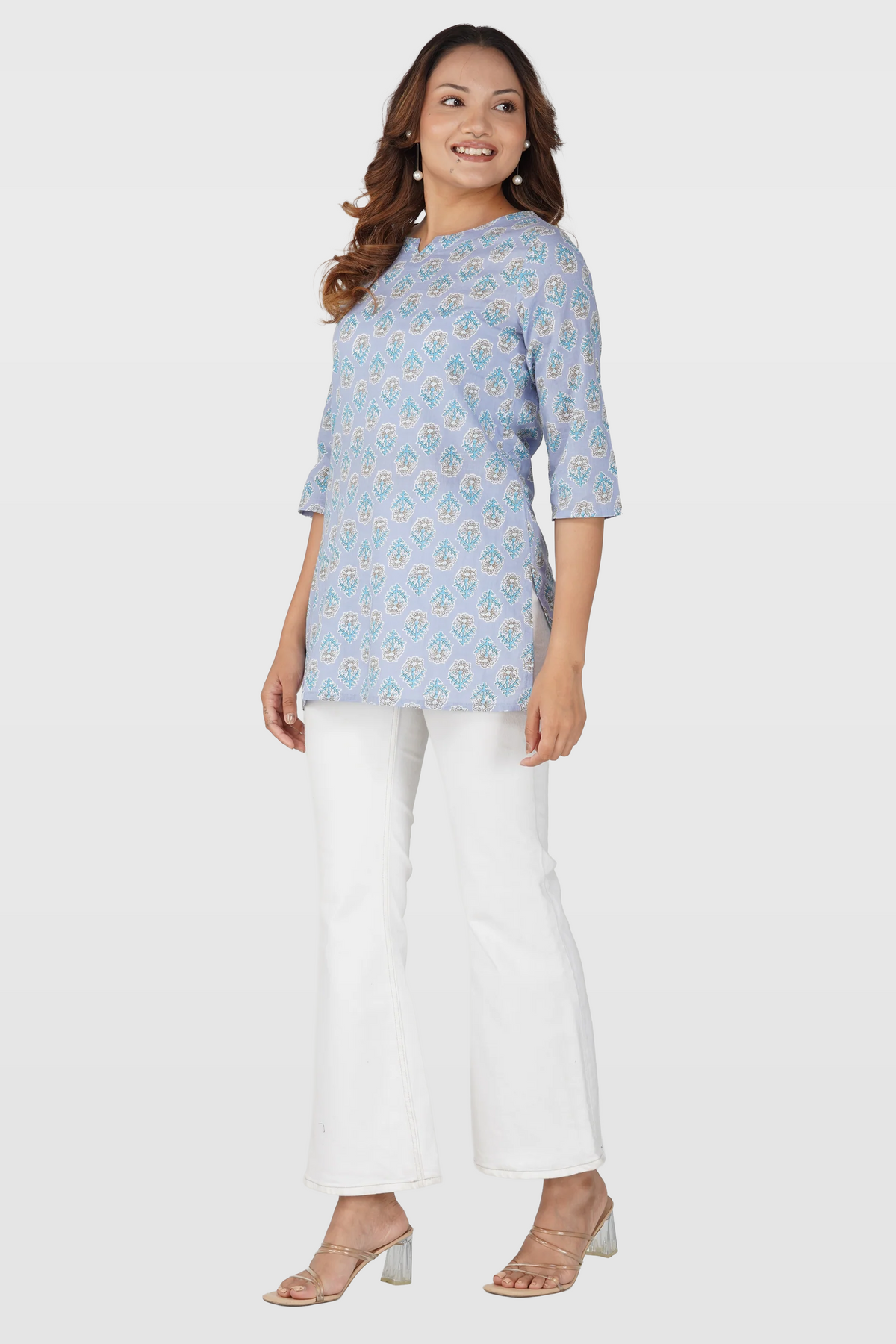 Echo Blue Cotton Printed Kurti