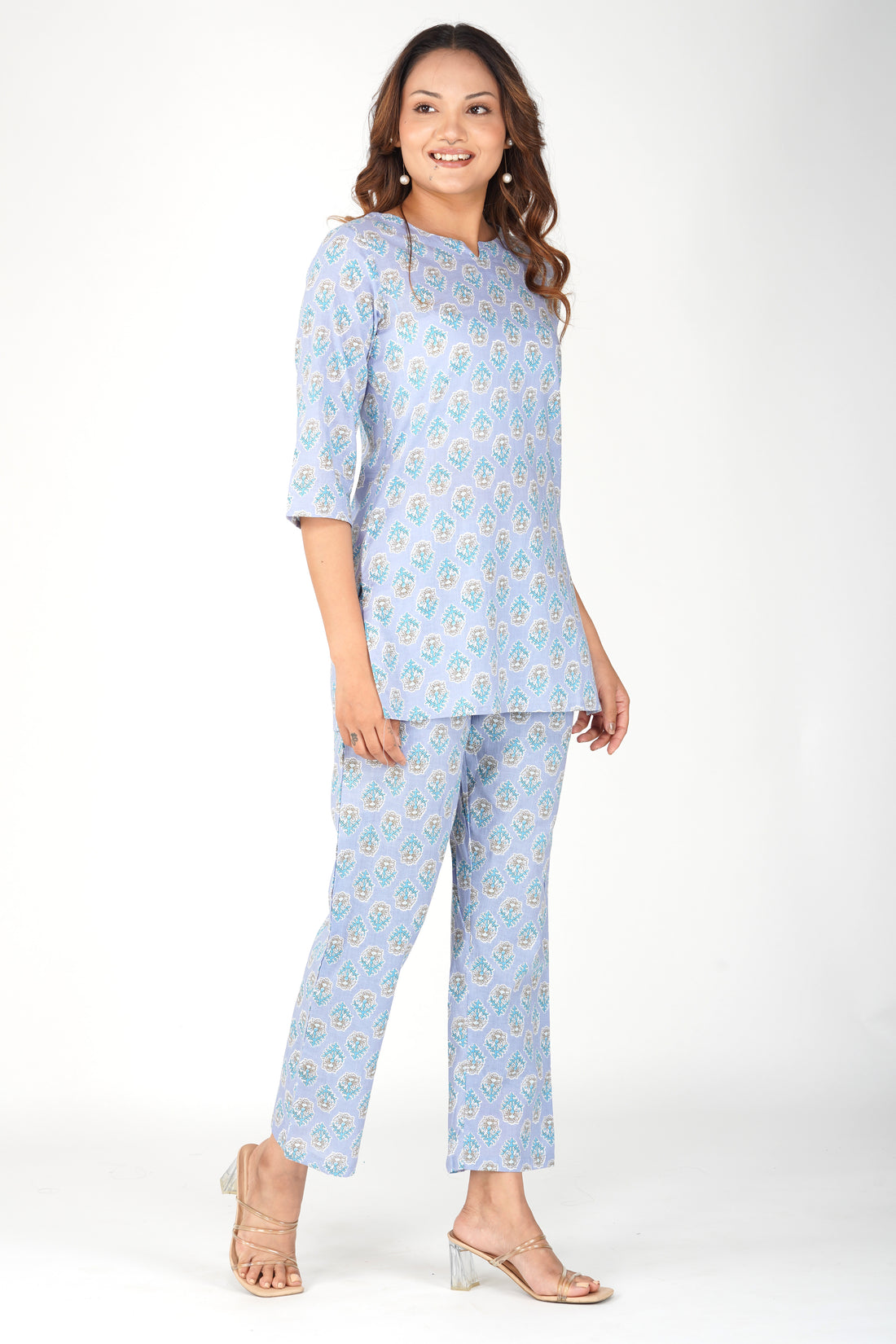 Echo Blue Cotton Printed Pyjama Set