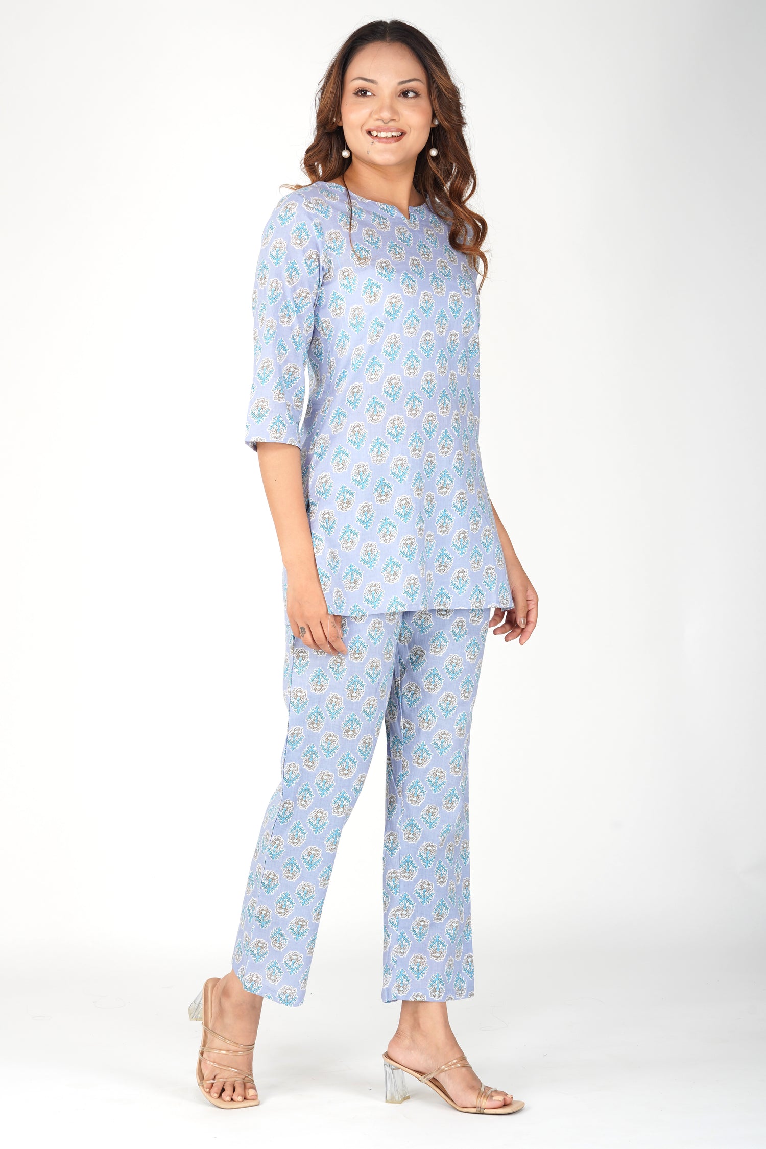 Echo Blue Cotton Printed Pyjama Set