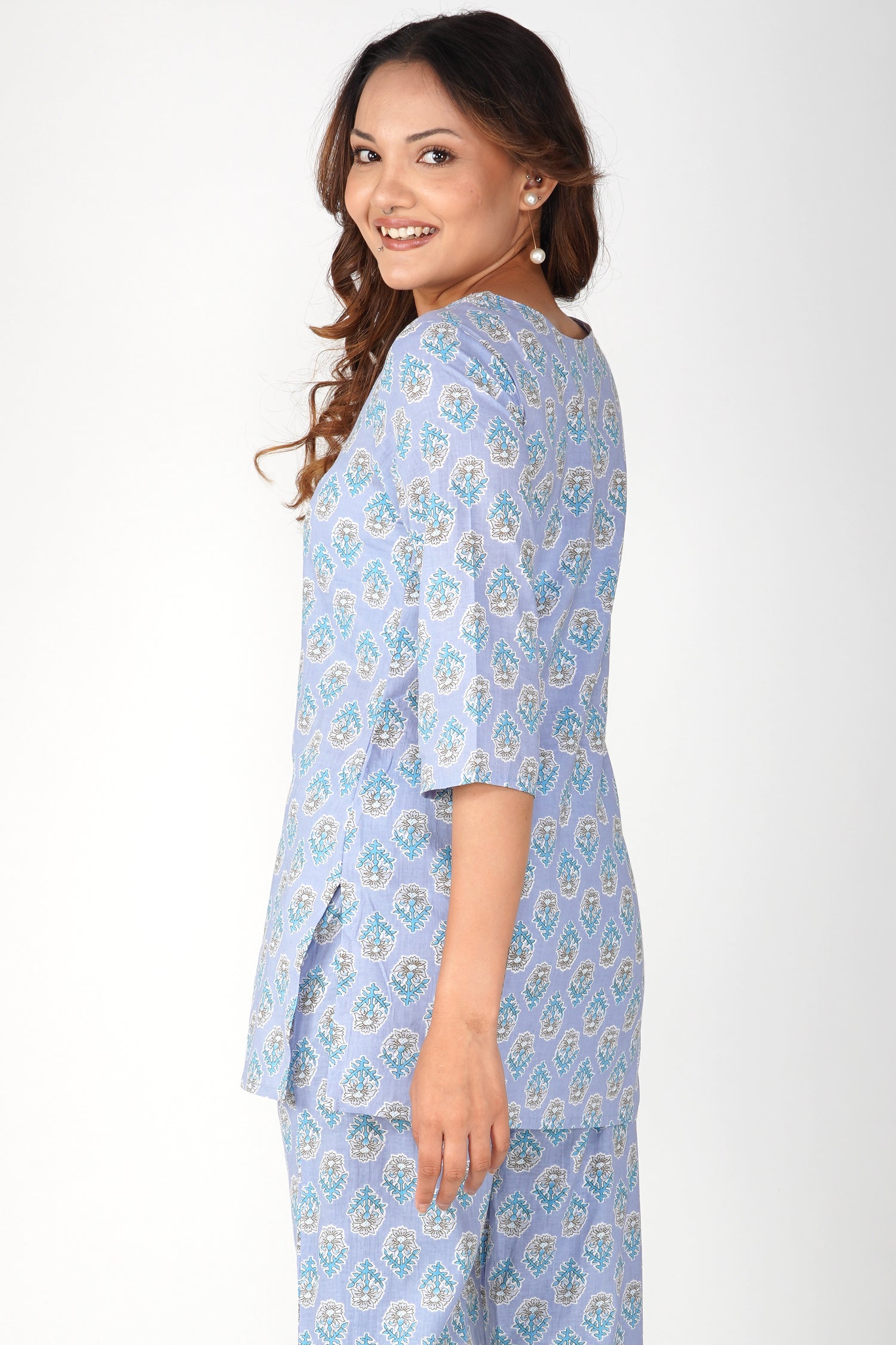Echo Blue Cotton Printed Pyjama Set