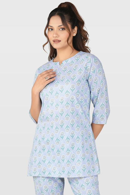 Echo Blue Cotton Printed Pyjama Set
