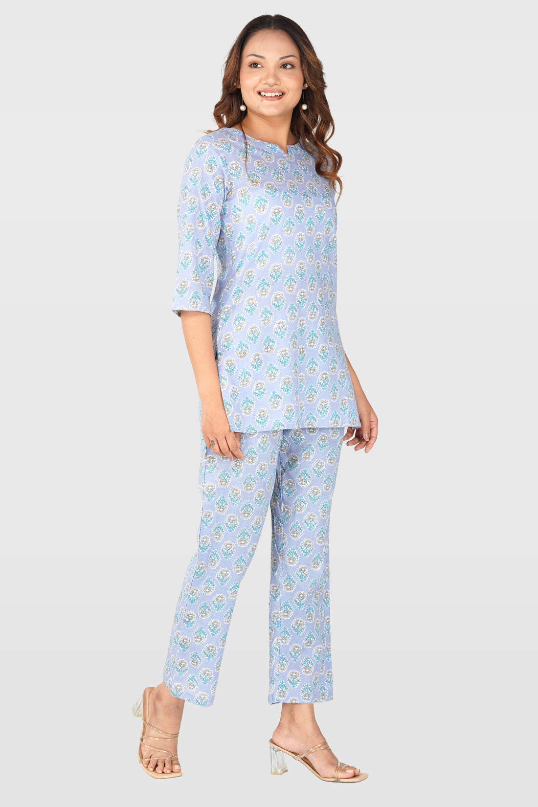 Echo Blue Cotton Printed Pyjama Set