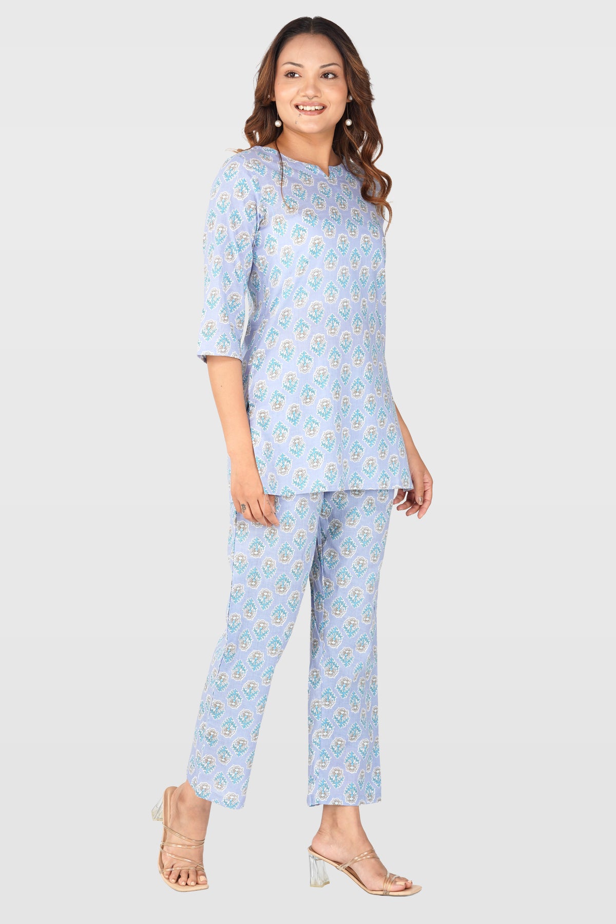 Echo Blue Cotton Printed Pyjama Set