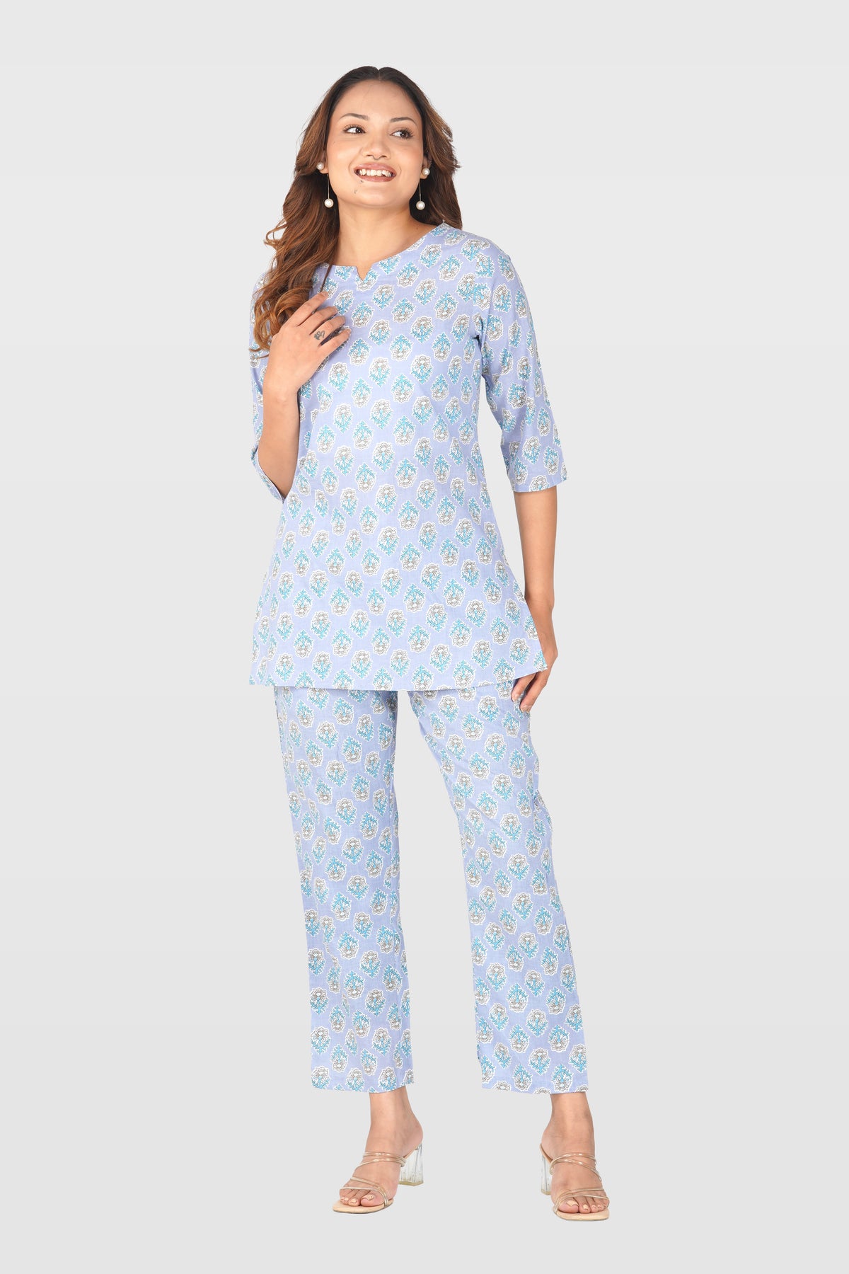 Echo Blue Cotton Printed Pyjama Set