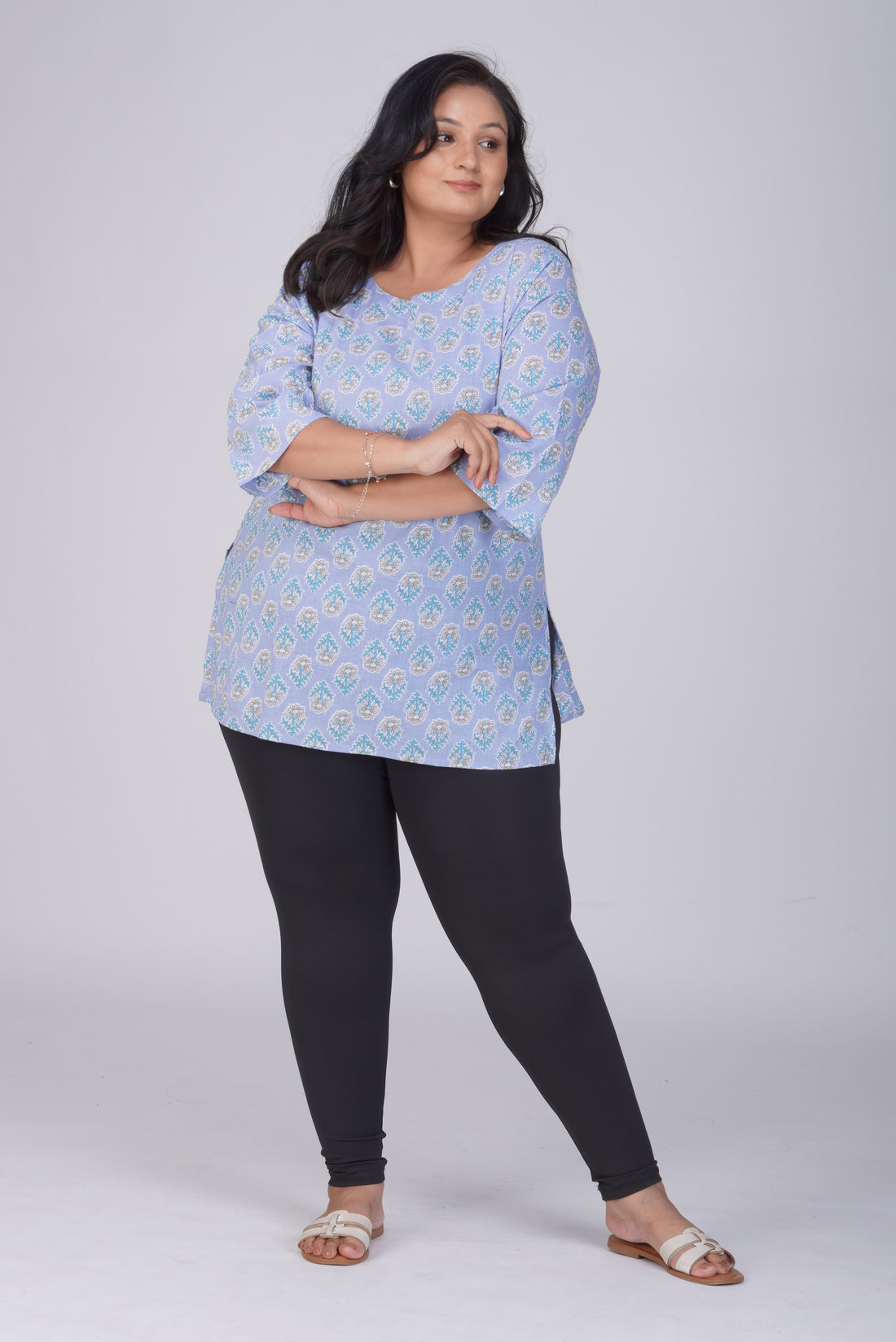 Echo Blue Plus Size Cotton Printed Kurti