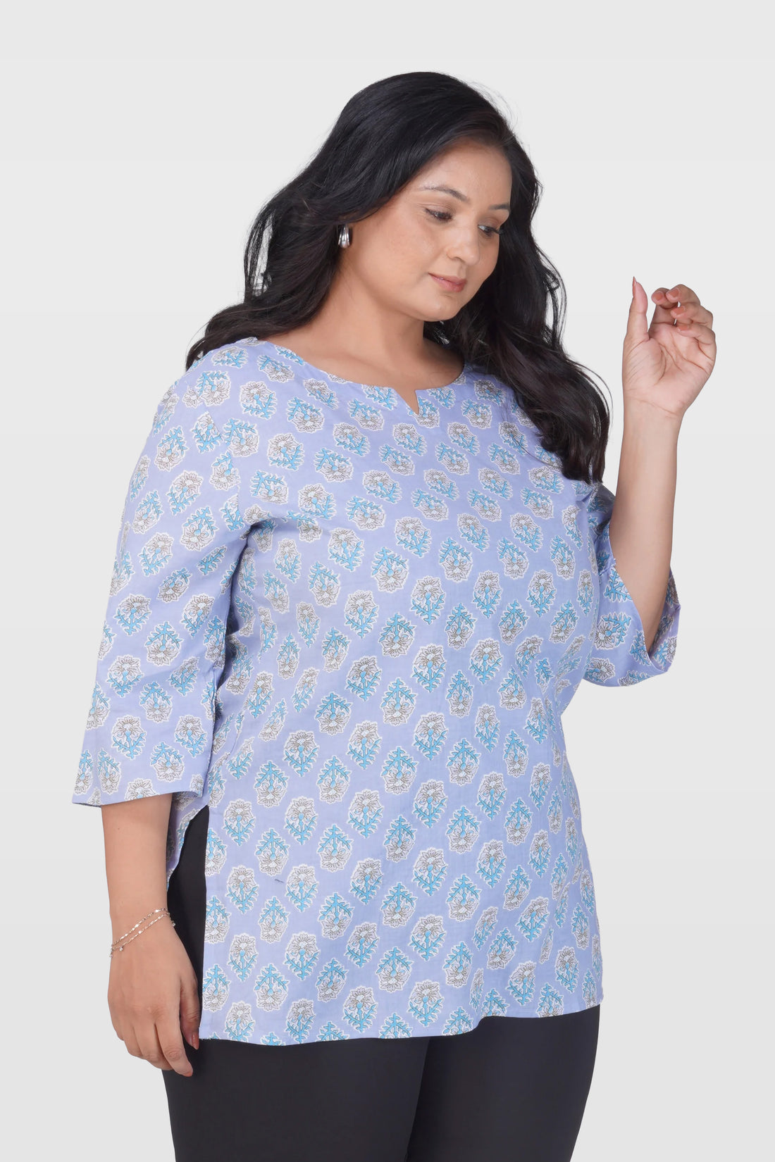 Echo Blue Plus Size Cotton Printed Kurti