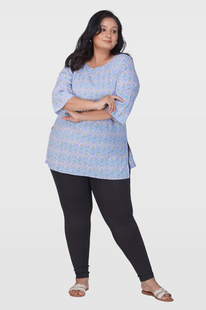 Echo Blue Plus Size Cotton Printed Kurti