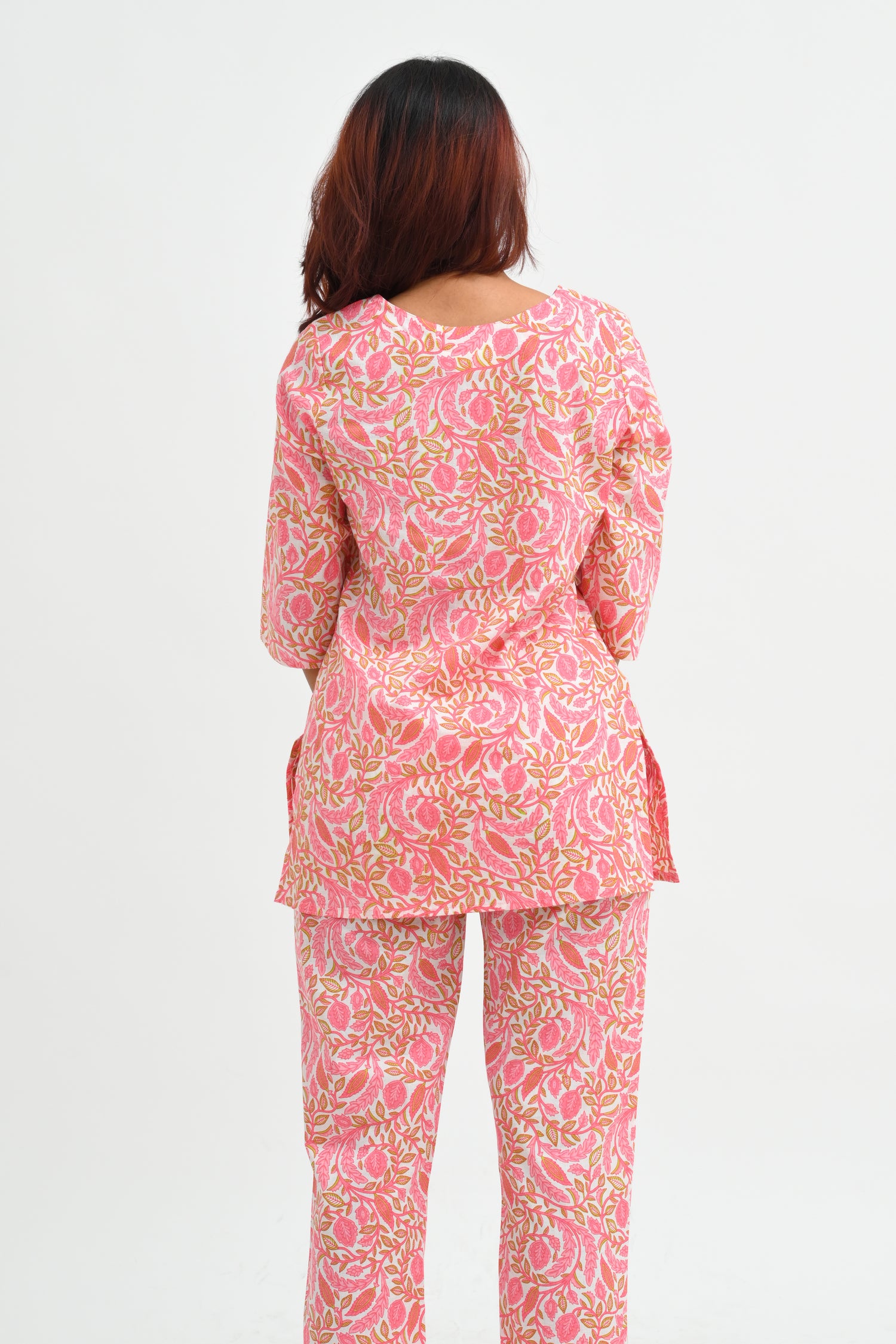 Flamingo Pink Cotton Printed Pyjama Set
