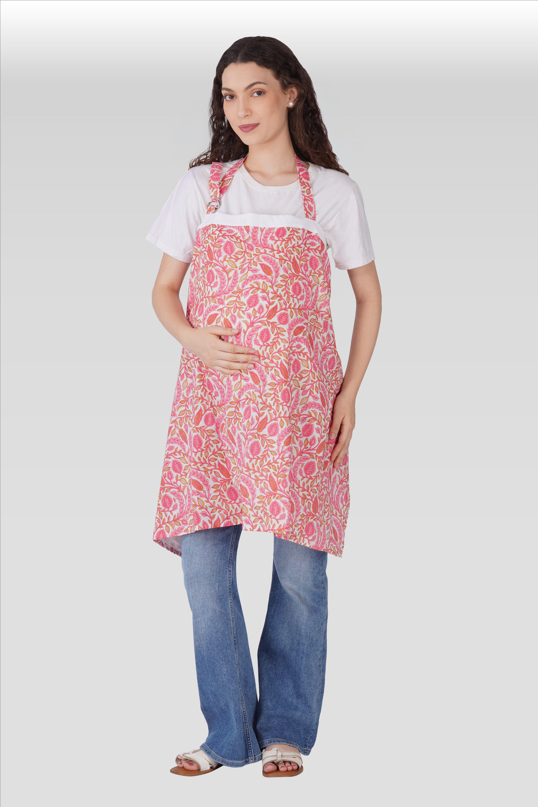 Flamingo Pink Cotton Printed Feeding Apron
