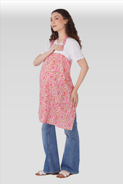 Flamingo Pink Cotton Printed Feeding Apron