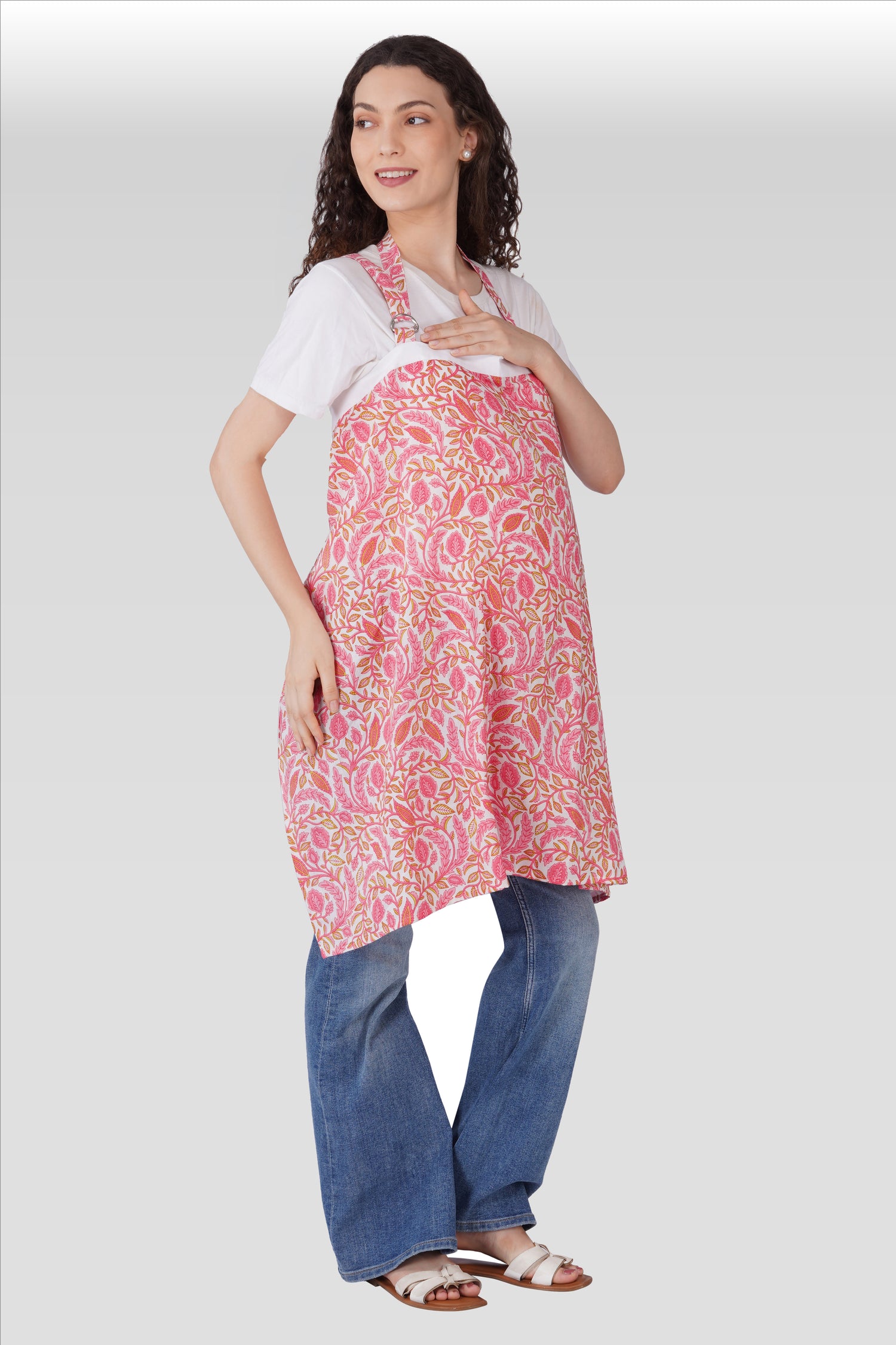 Flamingo Pink Cotton Printed Feeding Apron
