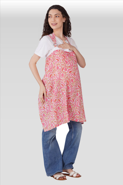 Flamingo Pink Cotton Printed Feeding Apron