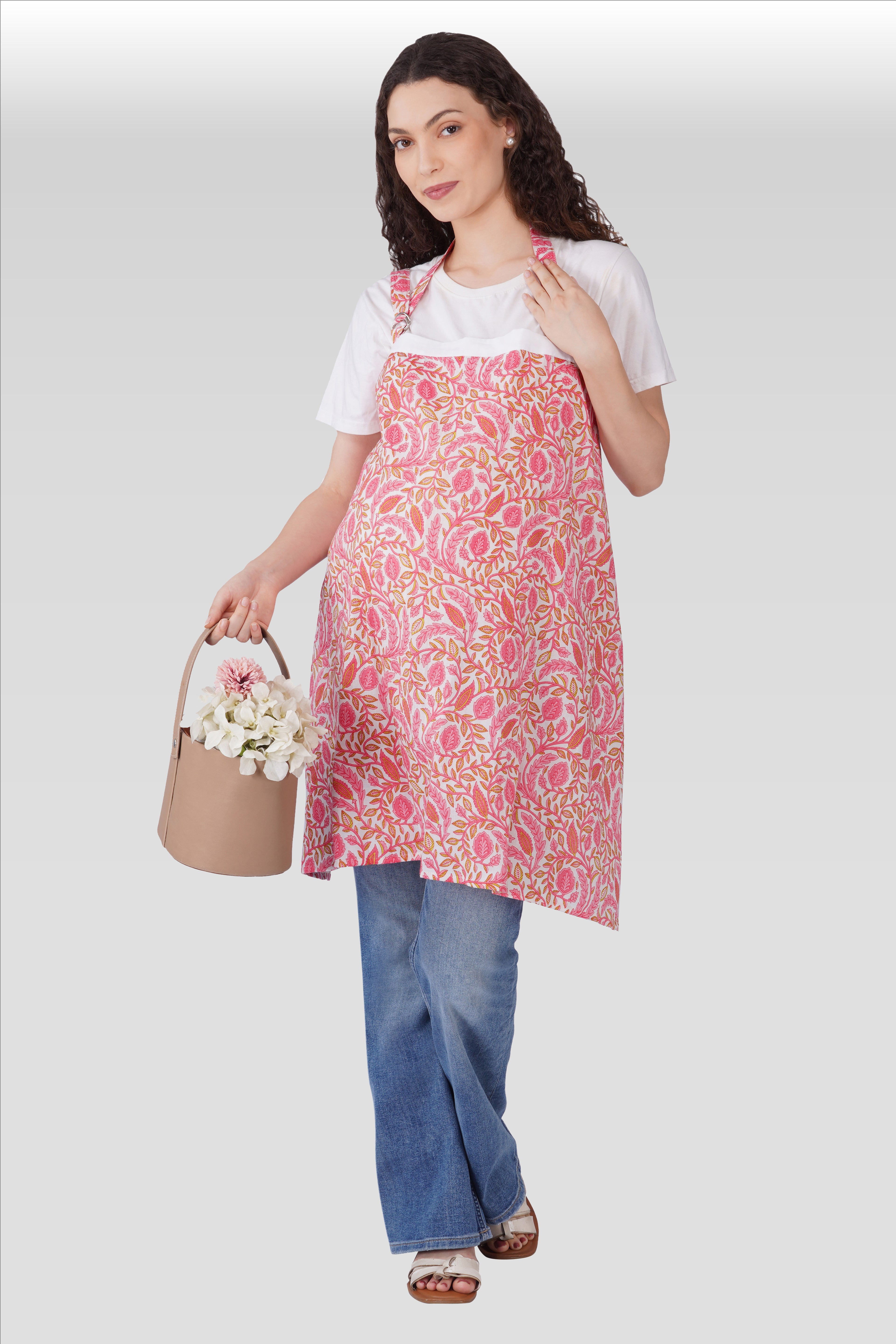Flamingo Pink Cotton Printed Feeding Apron