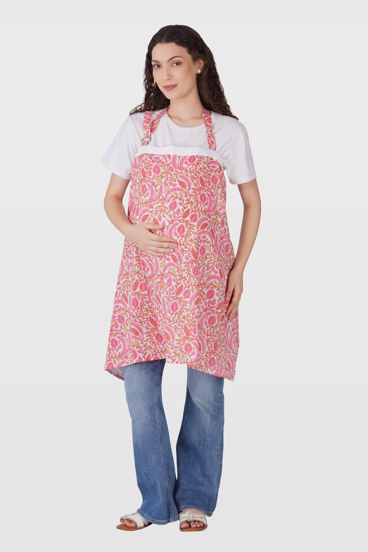 Flamingo Pink Cotton Printed Feeding Apron