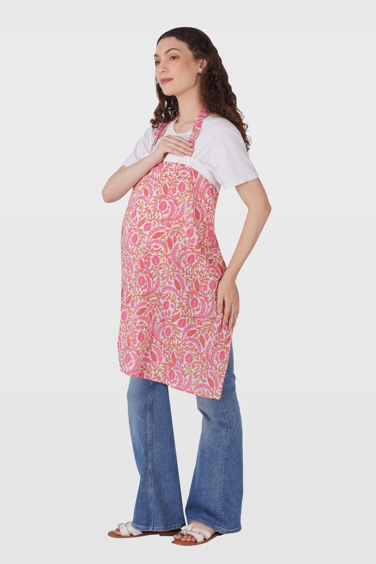 Flamingo Pink Cotton Printed Feeding Apron