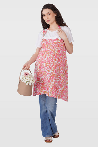 Flamingo Pink Cotton Printed Feeding Apron