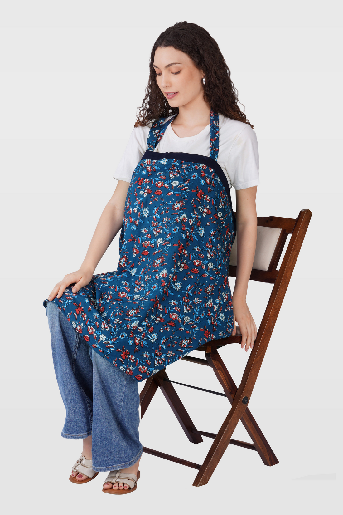 Navy Floral Cotton Printed Feeding Apron