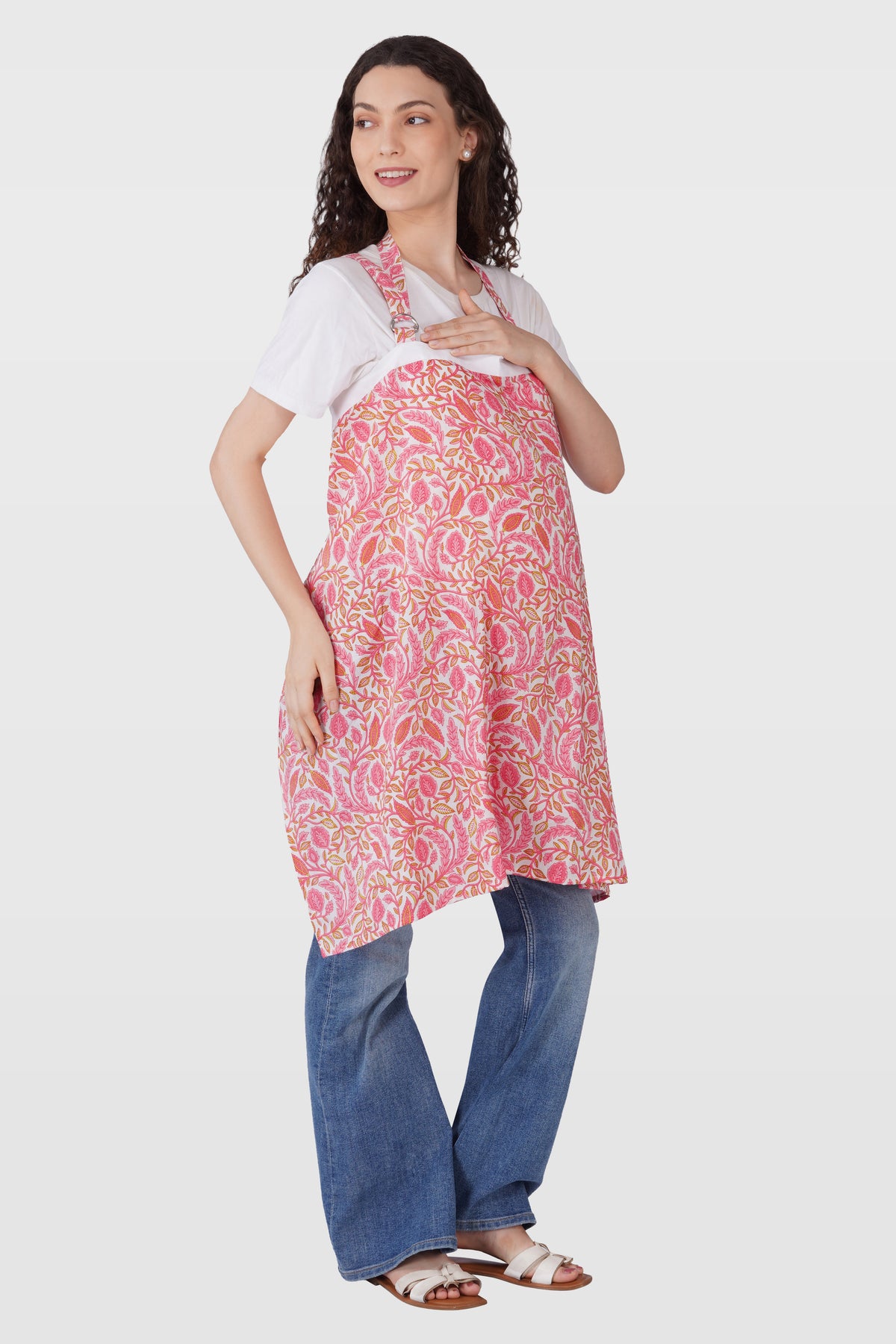 Flamingo Pink Cotton Printed Feeding Apron