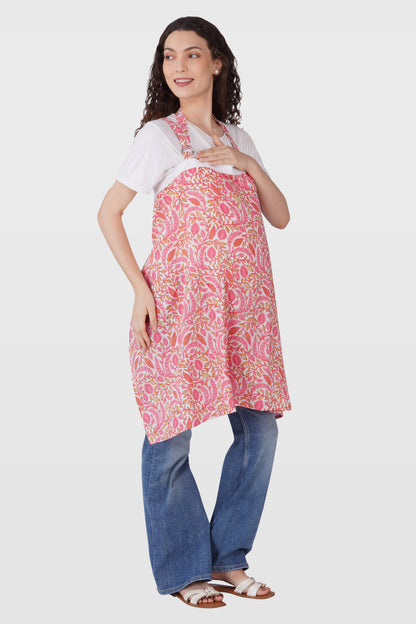 Flamingo Pink Cotton Printed Feeding Apron