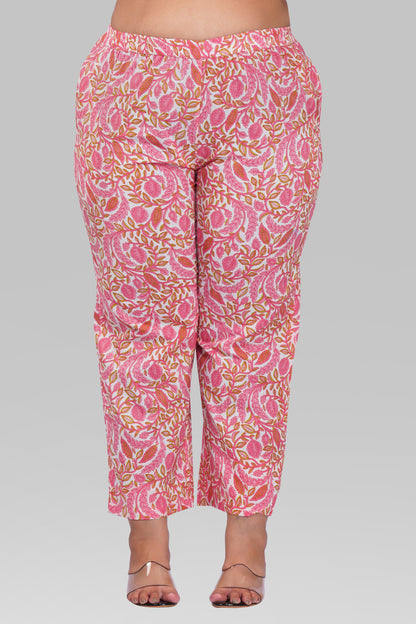 Flamingo Pink Plus Size Cotton Printed Pyjama Set