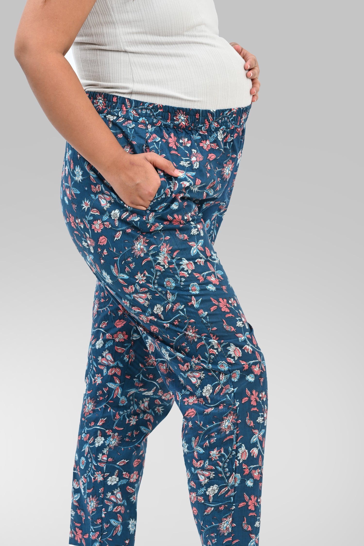 Floral Maternity and Feeding Kaftan Set in Blue