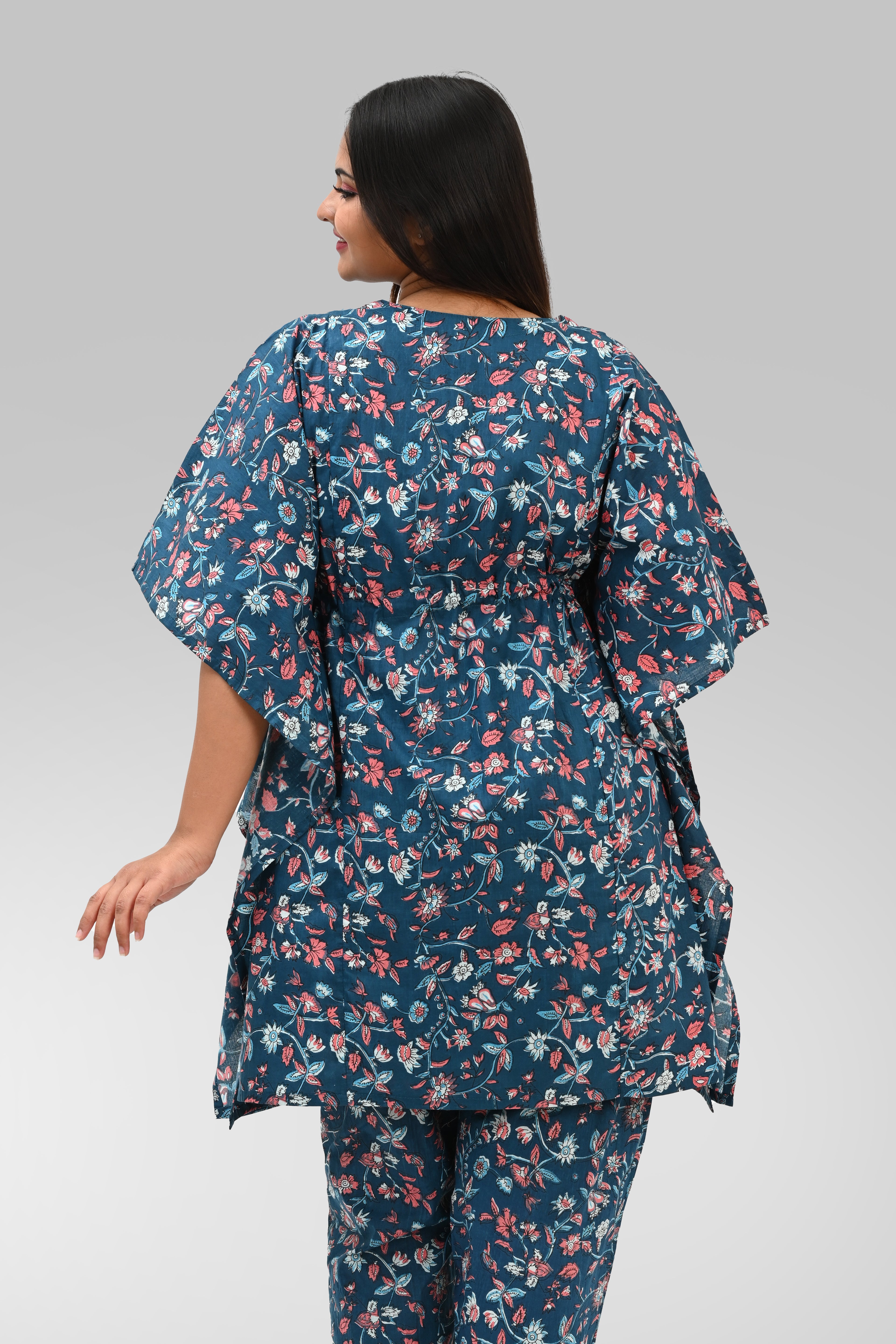Floral Maternity and Feeding Kaftan Set in Blue