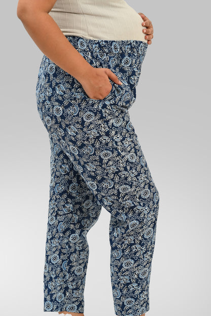 Floral Maternity and Feeding Kaftan Set in Deep Blue