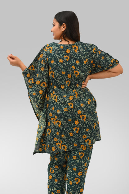 Floral Maternity and Feeding Kaftan Set in Green