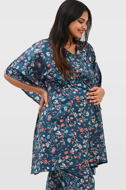 Floral Maternity and Feeding Kaftan Set in Blue