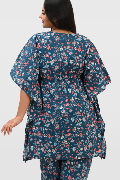 Floral Maternity and Feeding Kaftan Set in Blue