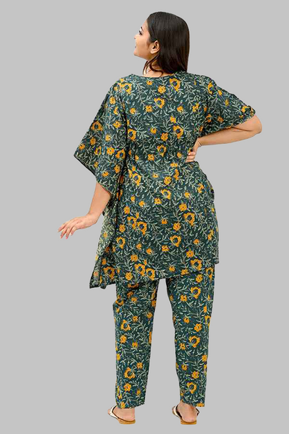 Floral Maternity and Feeding Kaftan Set in Green