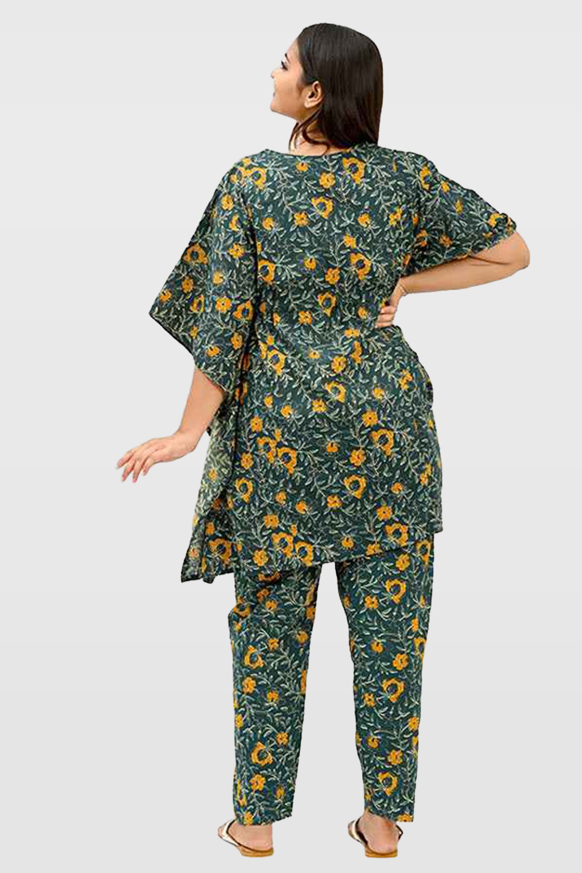 Floral Maternity and Feeding Kaftan Set in Green