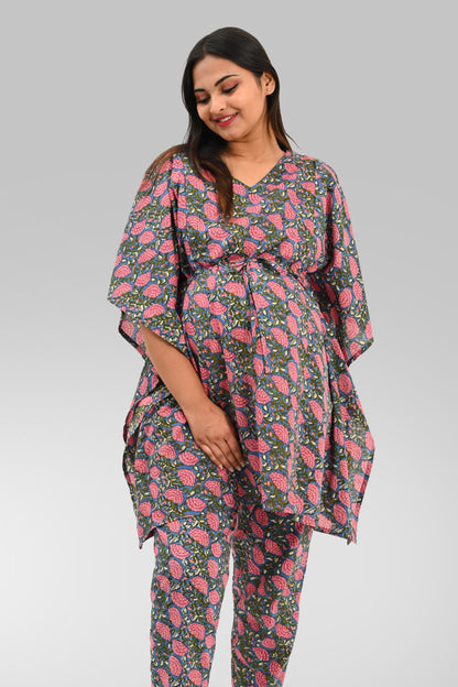 Floral Maternity and Feeding Kaftan Set in Pink