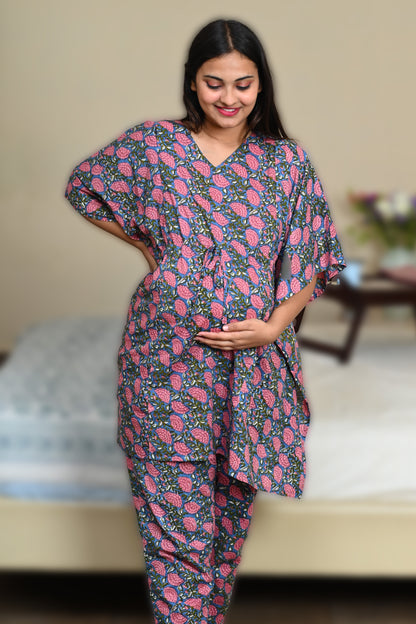 Floral Maternity and Feeding Kaftan Set in Pink