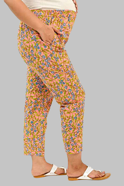 Floral Maternity and Feeding Kurta Set in Peach